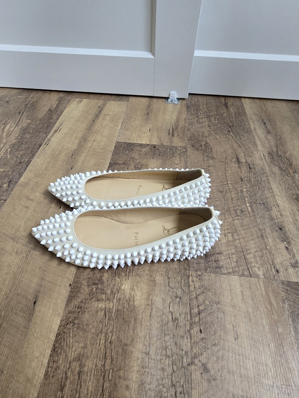 Christian Louboutin Pigalle Spikes Cream/white Flats Womens Size 36 - Picture 3 of 14